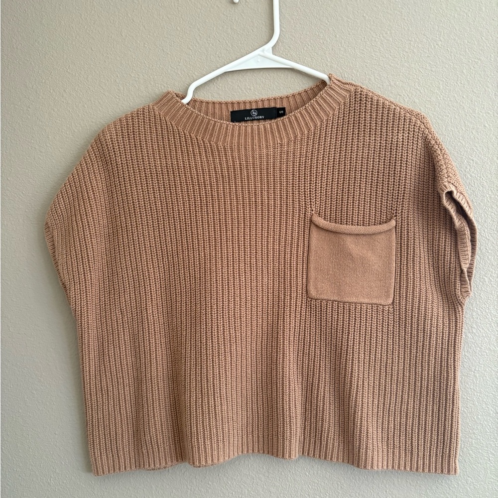Elegant Tan Knit Sweater with Pocket